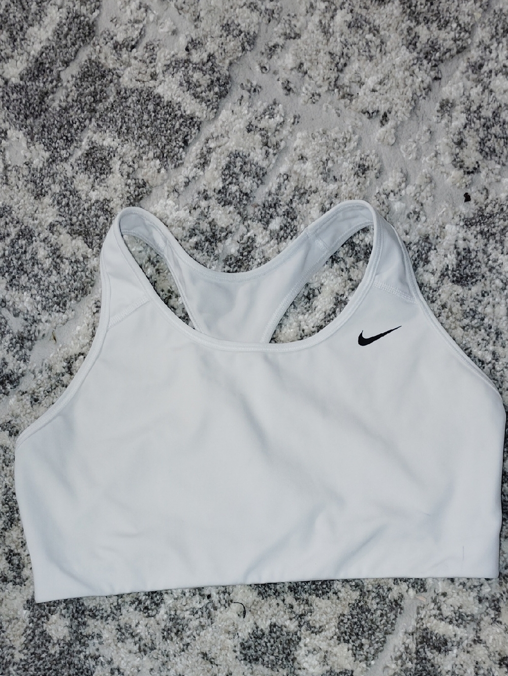 Nike White Racerback Athletic Sports Bra with Black Swoosh